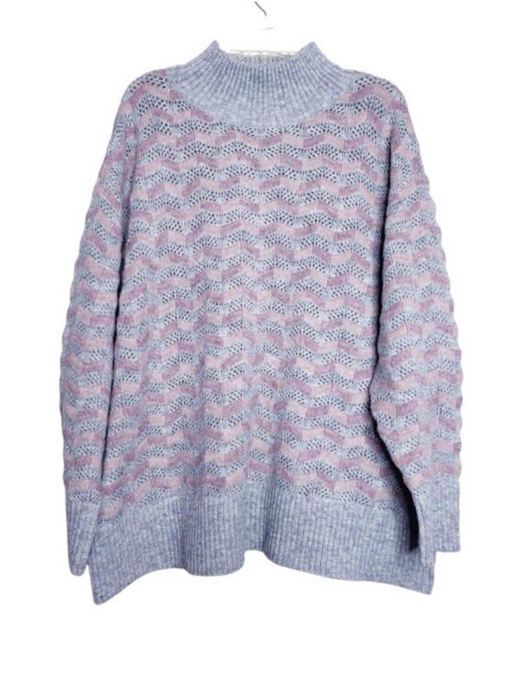Liz Claiborne Gray Heathered Multicolor Stripe Knit Mock Neck Sweater Women's 1X